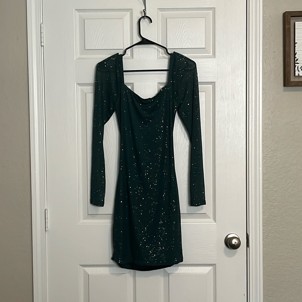 Green Sparkle Dress - Open Back with Sequen Chain